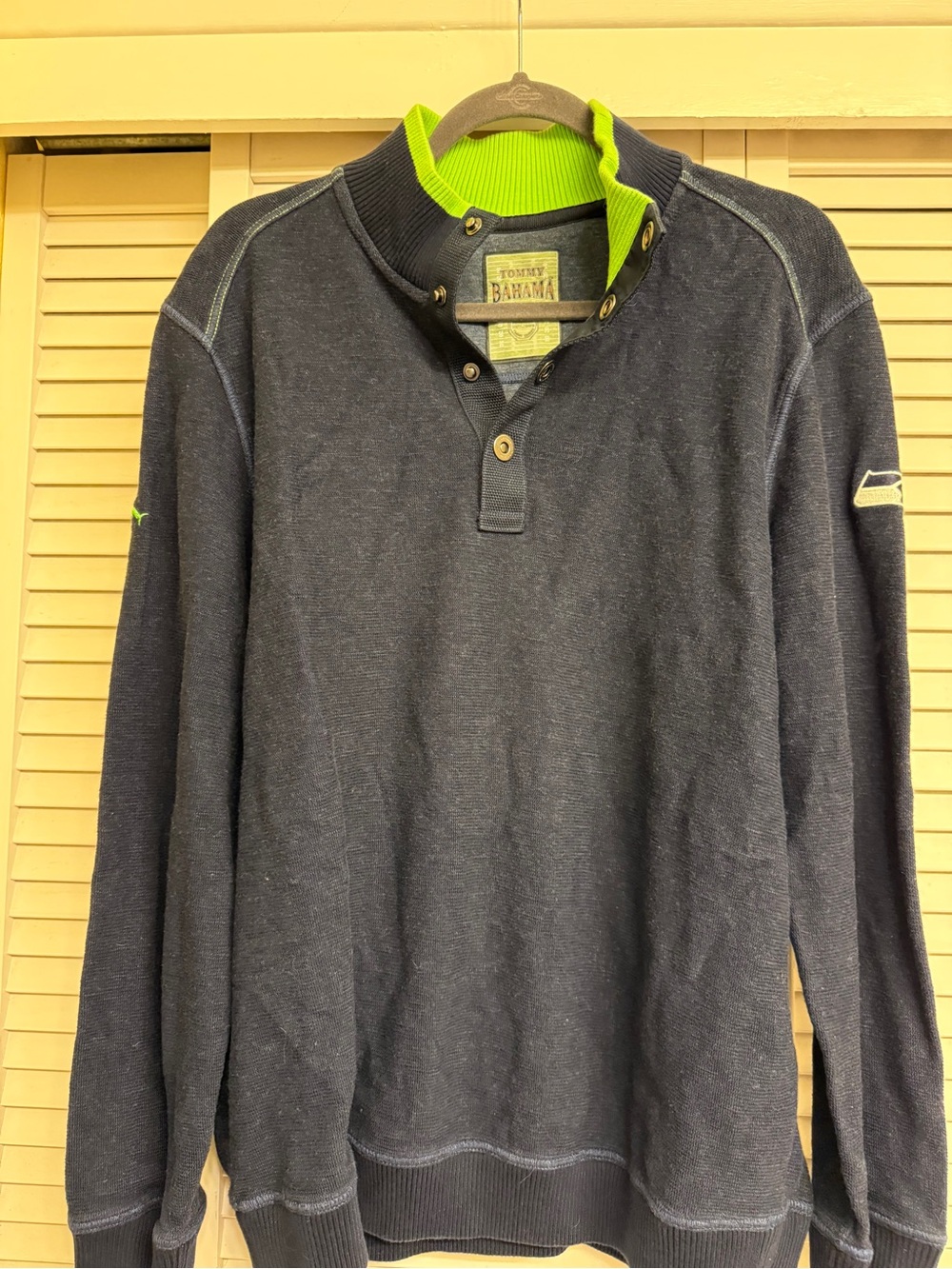 Tommy Bahama Seattle Seahawks Navy Long-Sleeve Henley with Lime Accent Men’s M